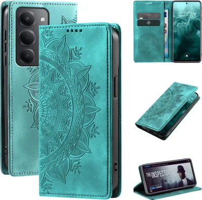 Produktbild von Mandala Handyhülle für Xiaomi Redmi 15 / 15 5G RFID Schutz Klapphülle Case Cover Design Schutzhülle Farbe: Türkis