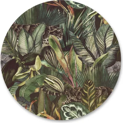 Produktbild von Sticker RUND Leoparden Tiere Pflanzen Blätter Dschungel Natur Wohnzimmer Schlafzimmer Wandtattoo Aufkleber 100 cm x 100 cm