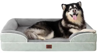 Immagine prodotto di Cuccia ortopedica per cani, taglia XXL, 132x104 cm, realizzata in memory foam, colore verde grigio, lavabile, impermeabile e antiscivolo