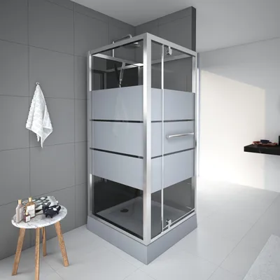 Obrázek produktu pro Kompletní sprcha MARWELL Kompletní sprcha Dusy 90 x 90 x 225 cm - kompletní sada včetně sprchové vaničky a baterie - kulatá sprcha s předním vstupem