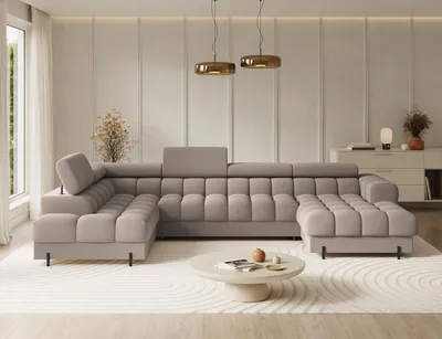 Produktbild von Couchgarnitur Ecksofa Feraria U-Form – Wohnlandschaft mit Schlaffunktion, Bettkasten & verstellbaren Kopfstützen