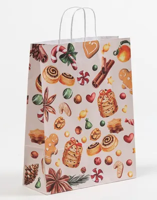 Produktbild von Papiertragetasche Kordel "Weihnachtsleckereien", 32+12x41 cm, 50 Stück
