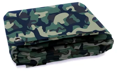 Produktbild von Camouflage Abdeckplane 100g/m² - Regenplane für Outdoor, Camping, Bau, Zeltunterlage, Holzabdeckung, Garten, Schutzplane, Gewebeplane mit Ösen (2 x 3 m)