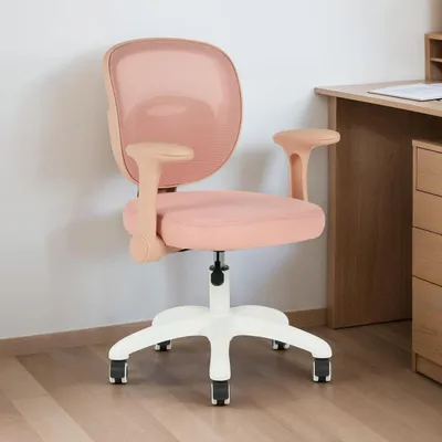 Produktbild von Schreibtischstuhl für Kinder AMELIA höhenverstellbar, Rosa – ergonomischer Bürostuhl für Kinderzimmer, atmungsaktive Mesh Rückenlehne & weißes Fußkreuz mit 5 Rollen
