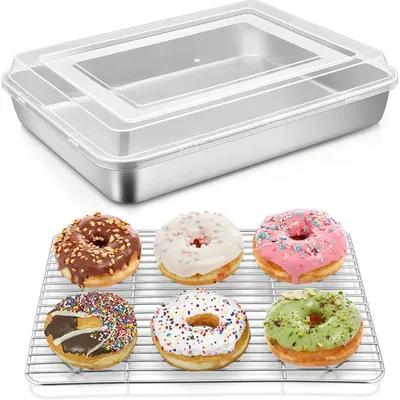 Immagine prodotto di Teglia da forno con coperchio e griglia di raffreddamento, in acciaio inossidabile, dimensioni 31,6 x 24,6 x 5 cm