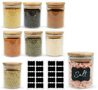 8er-Set Vorratsgläser 250 ml mit Bambusdeckel, luftdicht