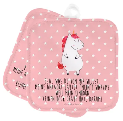 Produktbild von Mr. & Mrs. Panda 2er Set Topflappen  Einhorn Wut - Rot Pastell - Geschenk, Kochlappen, Unicorn, Nein, Ofenlappen, Einhörner, Realität, topfhalter, Arbeit, Topfuntersetzer