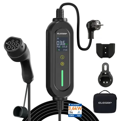 Image de Câble de charge mobile Schuko - 7 mètres - Puissance de 3,68 kW - Monophasé - Pour véhicules électriques et hybrides rechargeables