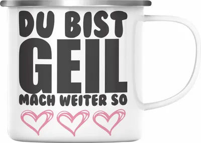 Produktbild von Trendation - Du Bist Geil Mach Weiter So - Lustige Emaille Tasse mit Spruch Beste Freundin Kollege Geschenk (Silber)