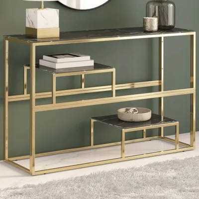 Produktbild von Konsolentisch Beistelltisch Golden Edelstahl und Hartglas 350004