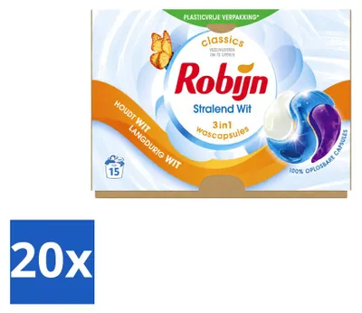 Produktbild von 20 x Robijn 3-in-1 Wascapsules Stralend Wit - Vorteilspackung - 20 Stücke