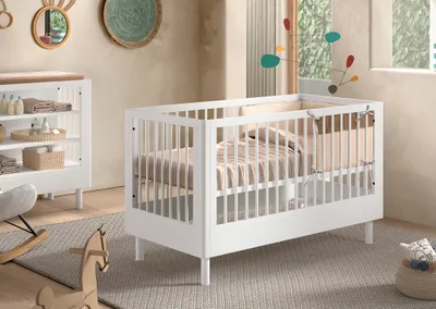 Produktbild von VIPACK - Babybett 70x140 cm, verstellbar, umbaubar, Ausf. Buche massiv weiß lackiert