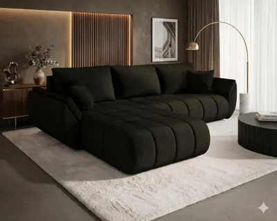 Image de Canapé d’angle SYDNEY PREMIUM gauche graphite velours Monolith 95 - fonction couchage, coffre de rangement pour la literie