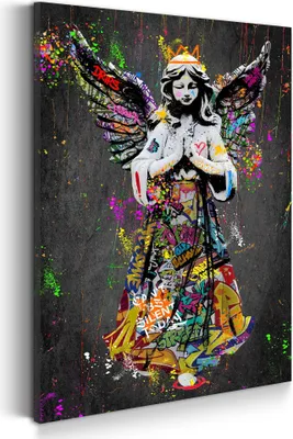Produktbild von Wandbild Leinwandbild Street Art Engel Kunstdruck XXL Wanddeko: 100x150x4cm