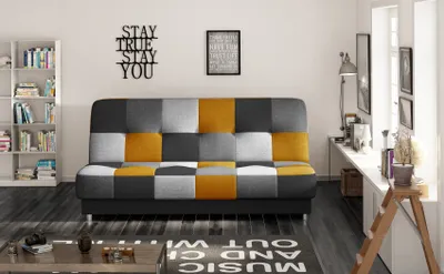 Produktbild von Sofa mit Schlaffunktion und Bettkasten, Couch für Wohnzimmer, Schlafsofa Federkern Sofagarnitur Polstersofa Wohnlandschaft mit Bettfunktion - 192 x 90 x 90 cm Kaya (KAYA K03 Schwarz, Grau, Hellgrau, Gelb (Soro 100+93+83+40)