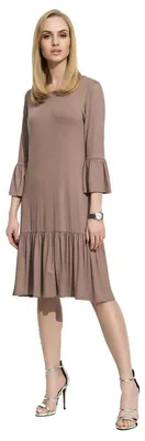 Produktbild von Damen Glockenkleid Kleid Elegant Langarm Mittellang; Cappucino XL