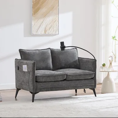 Produktbild von Abrihome 2-Sitzer Stoffsofa mit Stauraum, Seitentasche und verstellbarem Handyhalter – Grau