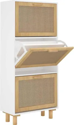 Produktbild von vidaXL Schuhschrank Weiß 52x25x115 cm Holzwerkstoff & Rattan Natur