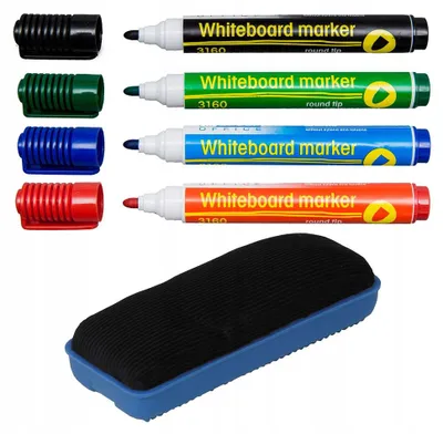 Produktbild von D.rect Whiteboard-Marker Set 4 Farben Rundspitze mit Magnet-Schwamm