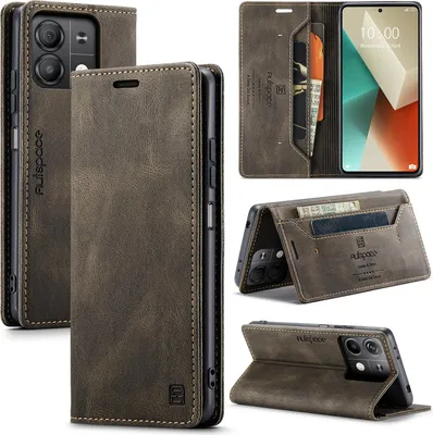 Image de Etui pour Xiaomi Redmi Note 13 5G, Etui rétro en cuir PU, stand et étui de protection Bronze