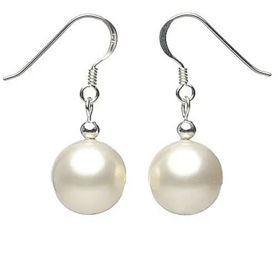 Produktbild von Ohrringe Ohrhänger Muschelkernperlen 12mm & 925 Silber weiß Ohrschmuck Perlen Damen