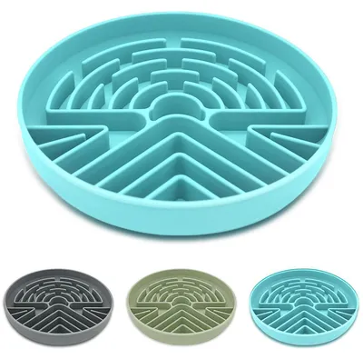 Produktbild von Anti-Schling-Napf Hund Slow Feeder mit Rutschfester Basis, Interaktiver Fressnapf gegen Schlingen, Silikon Puzzle für Welpen & Katzen BPA-frei Cyan