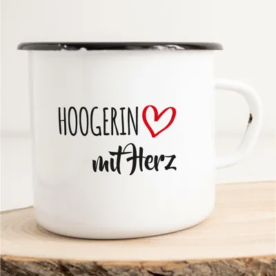 Produktbild von Huuraa Emaille Tasse Hoogerin mit Herz 300ml Vintage Campingbecher Geschenkidee