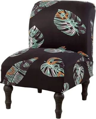 Produktbild von Armless Chair Slipcover Stretch Samt Elasthan Stuhlbezüge  Stuhlbezug Ohne Sesselbezüge Möbelschutzbezüge Abnehmbar Waschbar Für Home Hotel Wohnzimmer(Schwarzes Blumenmuster)