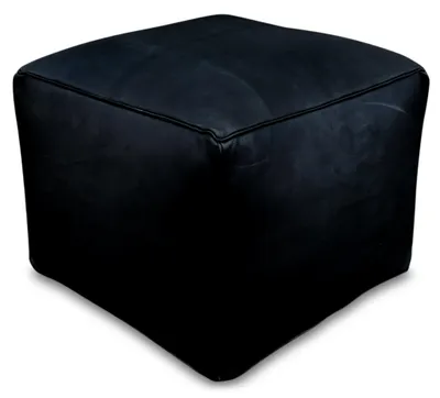 Immagine prodotto di Pouf quadrato in vera pelle - Nero - Fatto a mano - Consegnato riempito - Pouf, pouf, poltrona, poggiapiedi in pelle