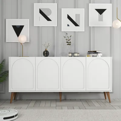 Produktbild von Skye Decor, Lyon 81 - White, Walnut, Konsole, Weiß, 100 % MELAMINBESCHICHTETE SPANPLATTEN, 180 x 35 x 81 cm