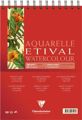 Produktbild von Clairefontaine 5x Etival Aquarellpapier Block, Doppelspirale A4 10 Blatt 96426C