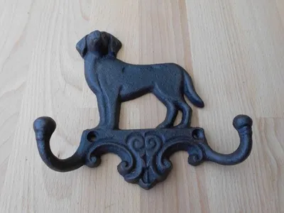 Produktbild von Hakenleiste Hund mit 2 Eisenhaken WandhakenGusseisen Landhausstil