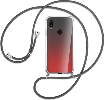 Produktbild von Handykette Backcover-Schutzhülle mit Band (Metall silberfarben) für Xiaomi Redmi 7 - dunkelgrau