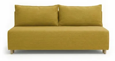 Produktbild von Modernes Cord Schlafsofa LARON - Couch mit Bettfunktion & Federkern - Gelb Dreisitzer Sofa mit Holzfüßen & Ausziehautomatik