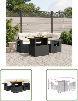 Produktbild von The Living Store 5-tlg. Garten-Sofagarnitur mit Kissen Schwarz Poly Rattan