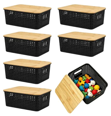 Produktbild von 6 Aufbewahrungsboxen mit Holzdeckel, 4 Liter Fassungsvermögen