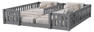 Produktbild von Kinder-Bodennestbett - Doppelbett mit Rausfallschutz - 188x206x40 cm - Bettgestell ohne Matratze - Grau
