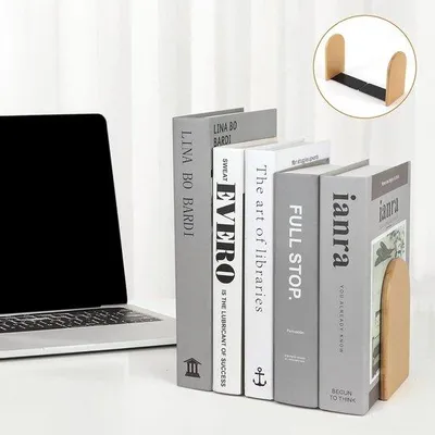 Produktbild von Famanu Bücherstützen aus Holz - Praktische Buchstütze mit Metallbasis