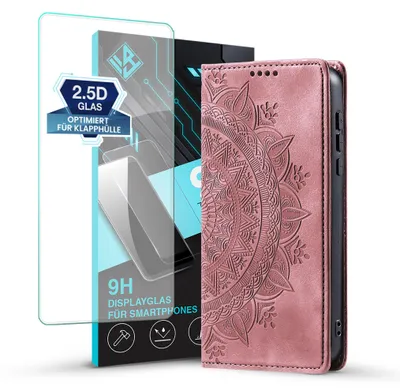 Produktbild von Mandala Handyhülle für Samsung Galaxy A18 / A18 5G RFID Schutz Klapphülle Case Cover Design Schutzhülle mit 9H Displayglas Farbe: Rosa