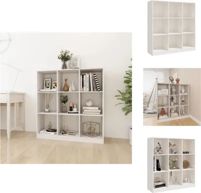 A collage of images showing a white wooden bookshelf/room divider from different angles and in different settings.