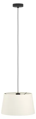 Immagine prodotto di EGLO Febres lampada a sospensione, lampada a sospensione su tavolo da pranzo, lampada per sala da pranzo in tessuto bouclé, metallo nero e tessuto bianco, attacco E27, Ø 35 cm