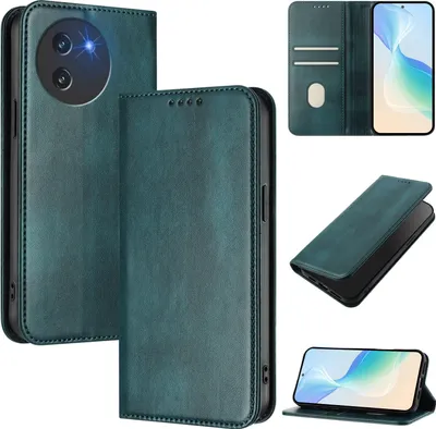 Produktbild von Handyhülle für Doogee Note 59 / Note 59 Pro, Vintage Leder RFID Schutz Kartenfach Standfunktion Magnetische Klapphülle Grün
