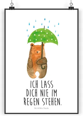 Produktbild von Mr. & Mrs. Panda Bild Bär Regenschirm DIN A5 - Weiß - Geschenk, Familie, kunstposter, Liebeskummer, Teddy, Freunde, drucke, Liebe, Deko Poster, wanddeko, Partner, Spruch