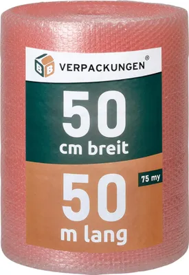 Produktbild von 1 x Luftpolsterfolie (0,5 x 50 m) 3-lagig 75 my Antistatisch Schutzfolie Noppen Versandfolie Polster Verpacken Knallfolie Transport BB-Verpackungen