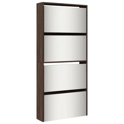 Produktbild von vidaXL Schuhschrank mit Spiegel 4 Fächer Braun Eiche-Optik 63x17x134cm