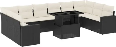 Produktbild von vidaXL 11-tlg. Garten-Sofagarnitur mit Kissen Schwarz Poly Rattan