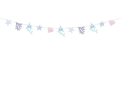 Produktbild von Girlande Papier DIY Narwal / Meerestiere 1m
