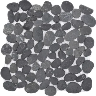Produktbild von Mosaik Fliese Flußkiesel Steinkiesel Kiesel flach dunkelgrau MOS30-0208