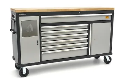 Produktbild von HBM 168 cm Professioneller mobiler Werkzeugwagen, Werkbank mit Massivholz-Arbeitsplatte
