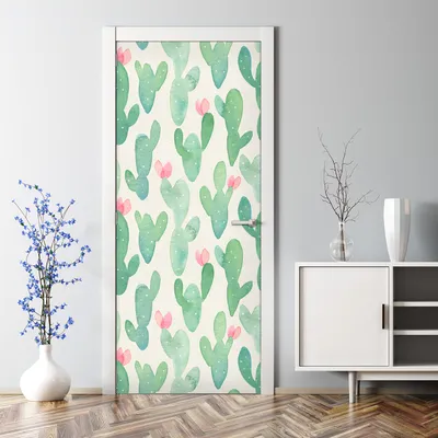 Produktbild von Dekorative Abnehmbarer Wandsticker Tapete Türtapete selbstklebend  Aquarell Kakteen 77 x 200 cm